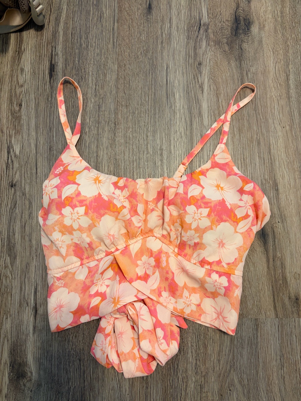 Women’s Madden NYC Floral Print Orange & Pink Twisted Crop Top w/ built-in pads